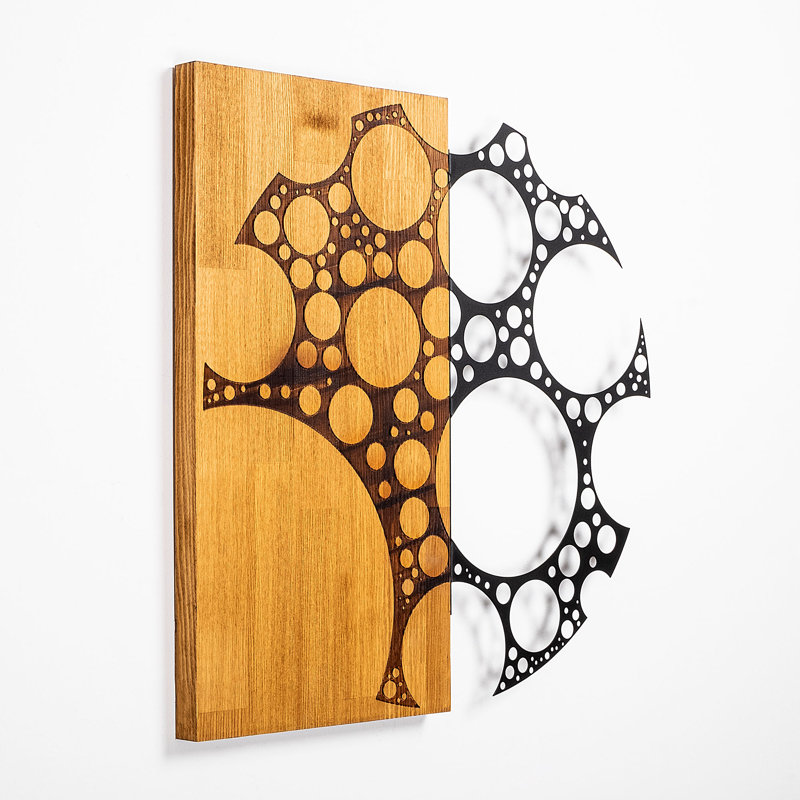 Elegant Decorative Wooden Wall Accessory, Walnut & Black Finish, 22.8 x 22.8 inches | 50% Solid Wood (Thickness: 1.2 inches) & Metal (Thickness: 0.06 inches) | Unique Design, Perfect for Modern Home Décor
