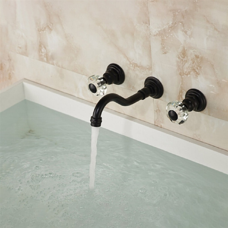 Gangra Oil Rubbed Bronze Wall-Mounted Bathtub Faucet by BathSelect – Dual Handle, Brass and Crystal Design​