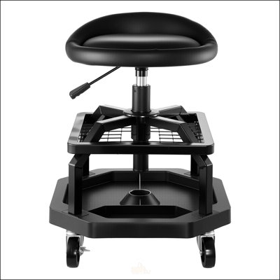 Tabouret roulant réglable à hauteur réglable avec deux plateaux de rangement et une capacité de charge de 300 lb, parfait pour le garage et l'atelier
