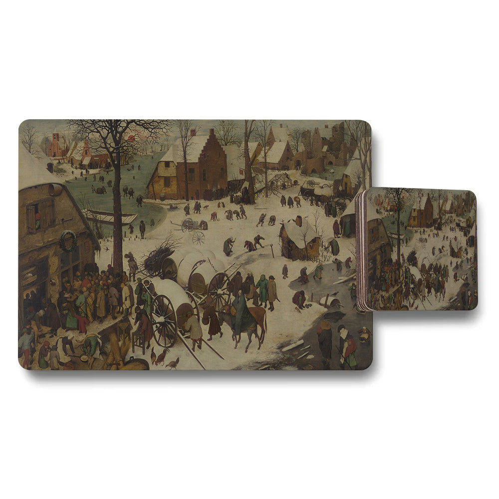 Winter Village Scene Placemats And Coasters Set For Dining Table