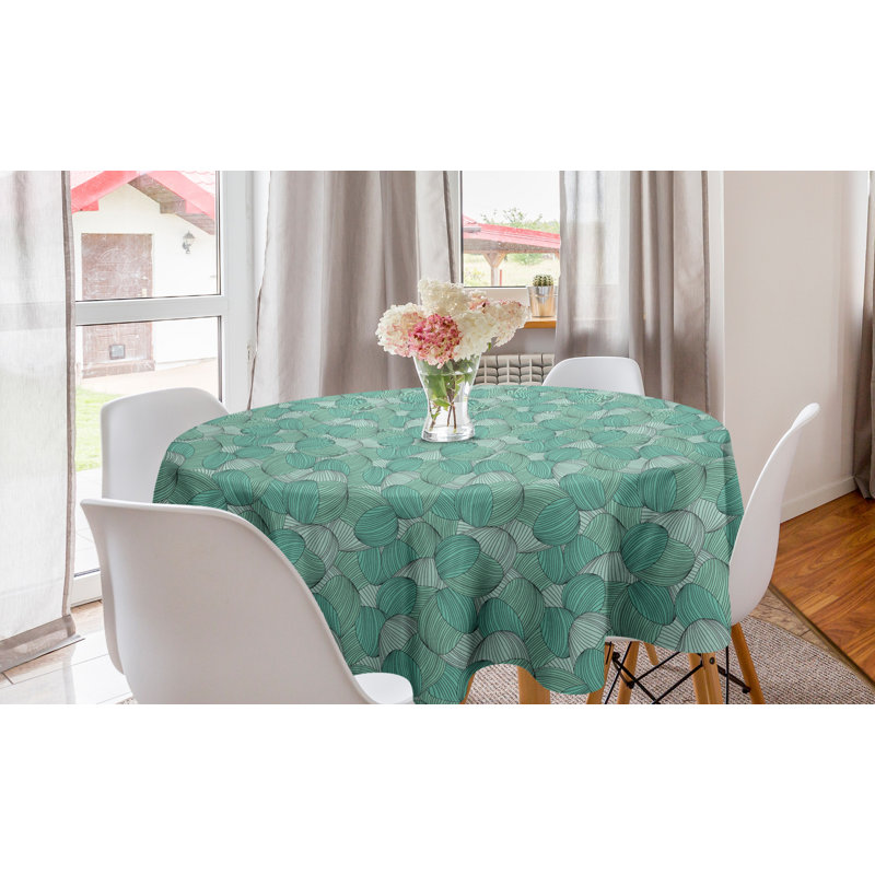 Ambesonne Abstract Round Tablecloth, Digitally Generated Monochromatic Modern Curly Motif Doodle, Circle Table Cloth Cover For Dining Room Kitchen Decoration, 60", Seafoam And Mint Green