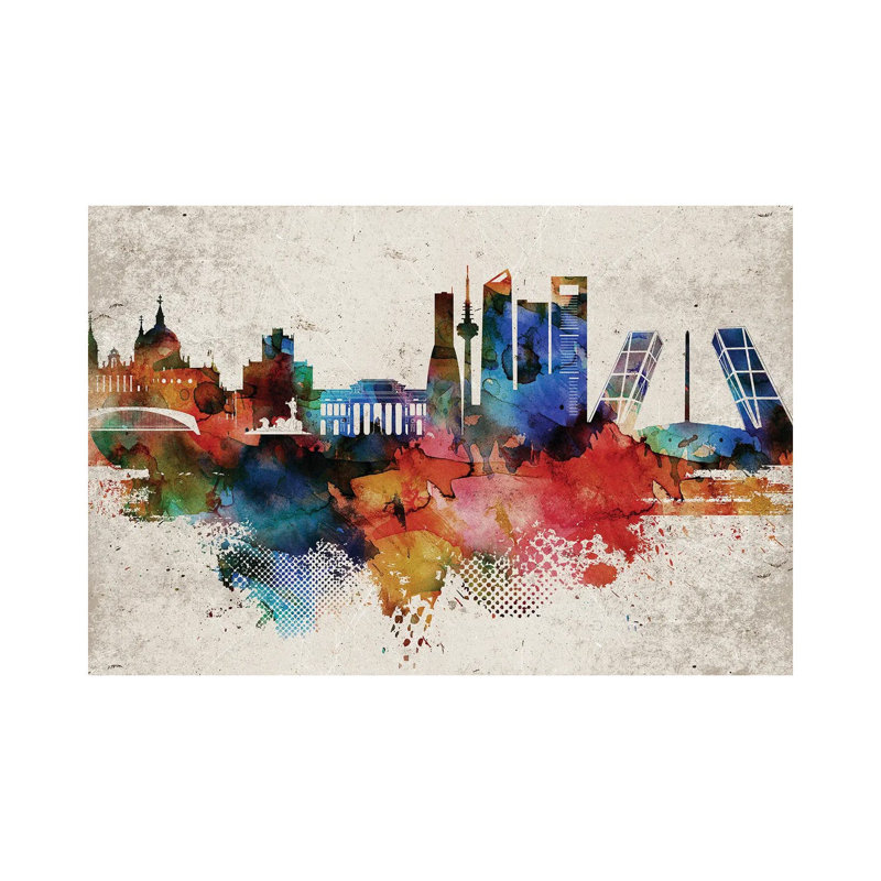Madrid Abstract Skyline - Wrapped Canvas Gallery-Wrapped Canvas Giclée, 20.32 cm H x 30.48 cm W