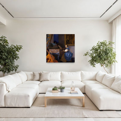 A Young Woman Seated At A Virginal Classic Contemporary Portrait Wall Art Print by Johannes Vermeer - 1 Piece Wrapped Canvas Wall Art