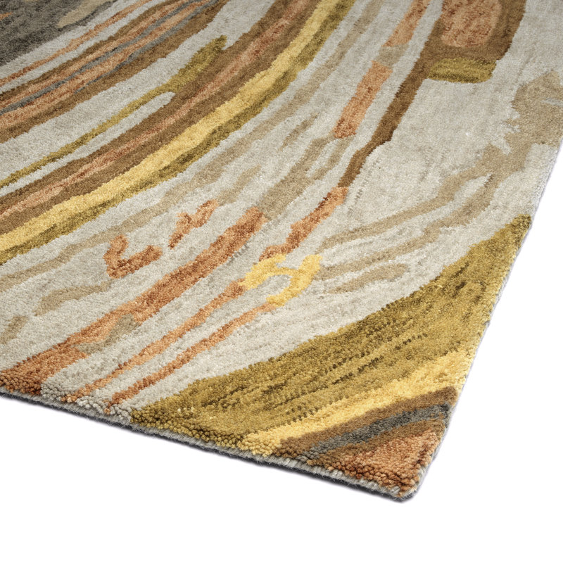 Hand-tufted Gray Wool Abstract Rectangular Rug 5' x 7'