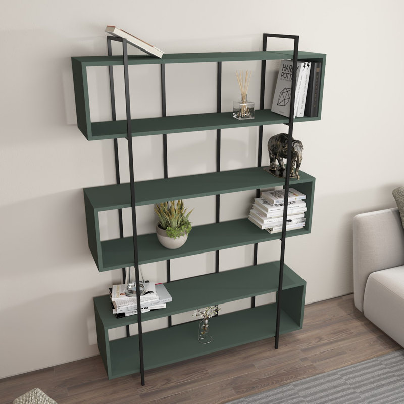 Modern Green & Black Bookshelf, 47.2 x 70.9 x 11.6 inches | 100% Melamine Coated Particle Board, Thickness: 0.7 inches | Stylish Storage Solution for Home or Office, Durable and Elegant Design