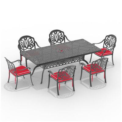 L82.68*W41.34-inch  Cast Aluminum Patio Dining Table with Black Frame and Umbrella Hole