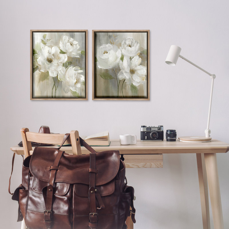 Ensemble de 2 toiles flottantes encadrées Vintage Roses & Magnolias, design par Nan, H 21 po x l 17 po