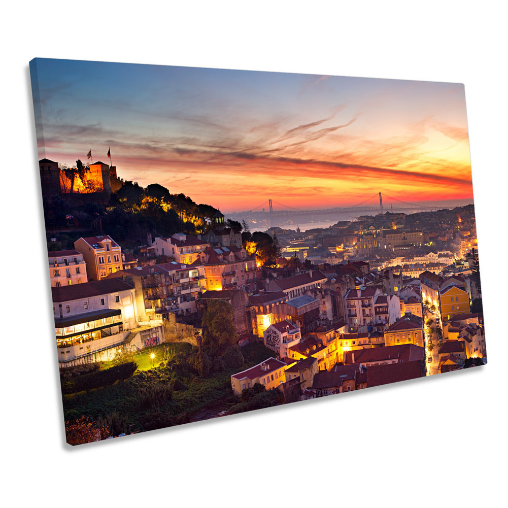 Lisbon Portugal Sunset Skyline - Wrapped Canvas Print