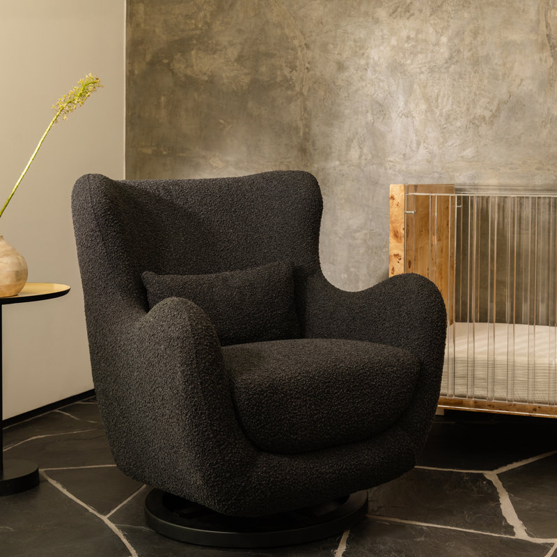 Solstice Swivel Glider in Boucle, Black Boucle