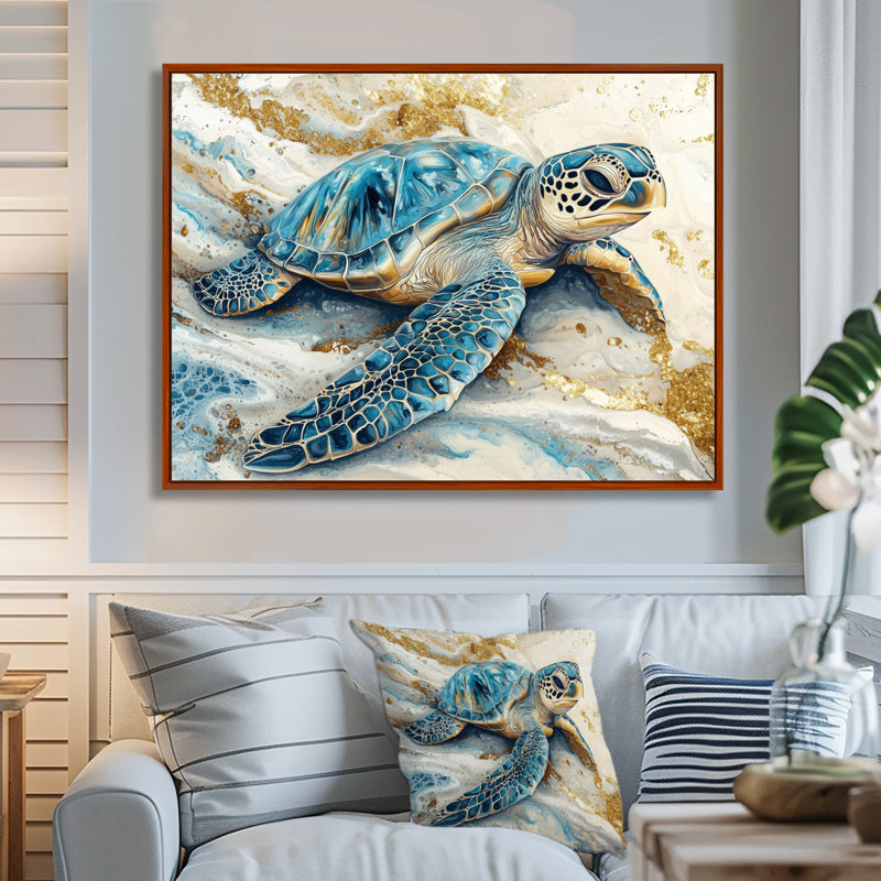 Colen Marble The Turtle S Voyage I - Tortue, art mural, Brun, Impression encadrée flottante, H 24 po x l 32 po