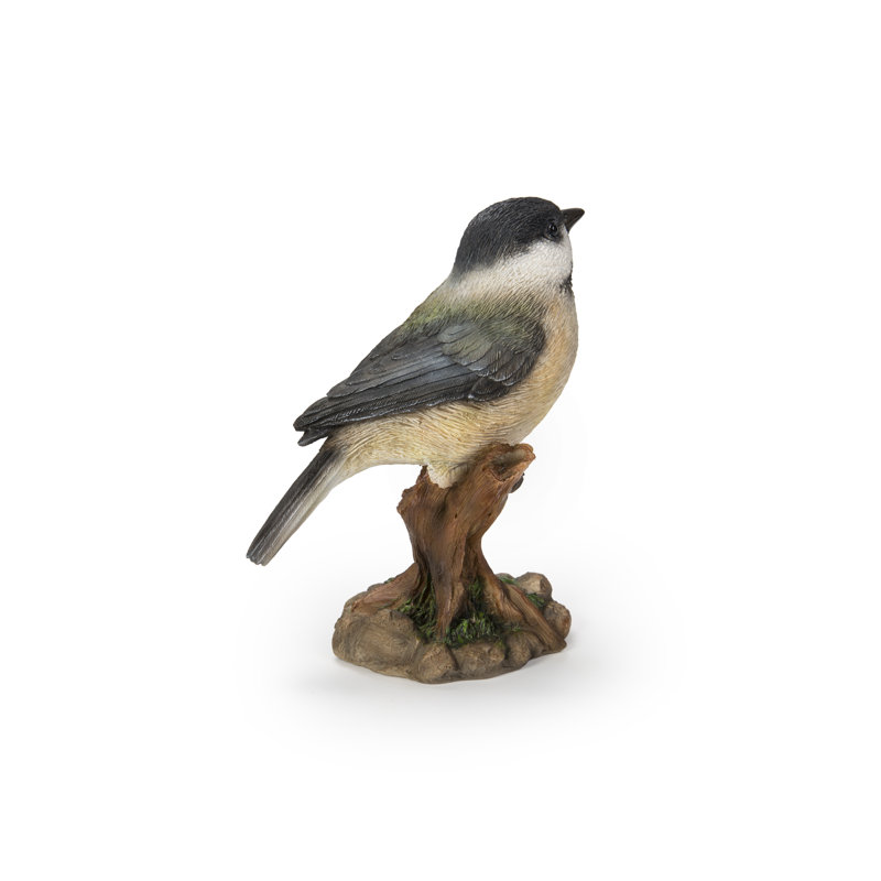 Chickadee Peeking on Stump Polyresin Garden Statue