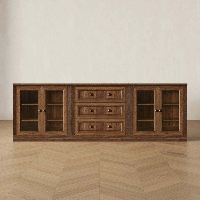 Collection de buffets et de meubles de rangement modulaires Monos 95'' avec portes en acrylique et tiroir de rangement (ensemble de 3)