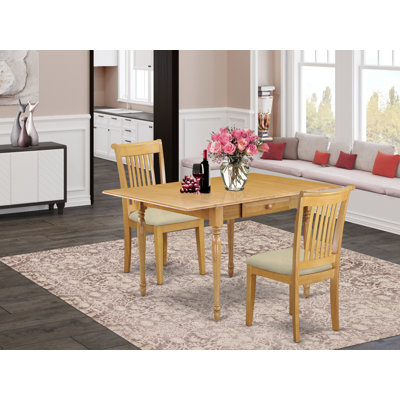L'ensemble de table de cuisine 3 pièces pour petits espaces comprend une table de salle à manger rectangulaire avec Dropleaf et 2 chaises rembourrées en tissu de lin, chêne