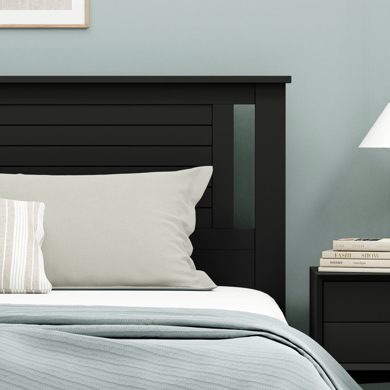 Japha Wood Headboard With Horizontal Scoring, King, Black