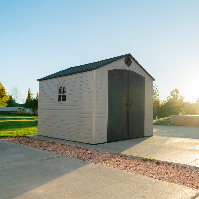 8' x 10' Beige Polyethylene Outdoor Storage Shed with Shelving
