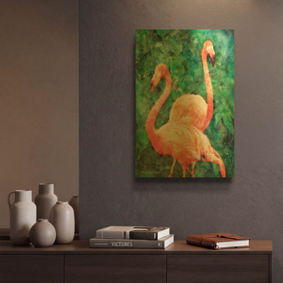 Tableau mural en métal doré « Flamants roses » de Bluebird Barn, 30,5 x 40,5 cm