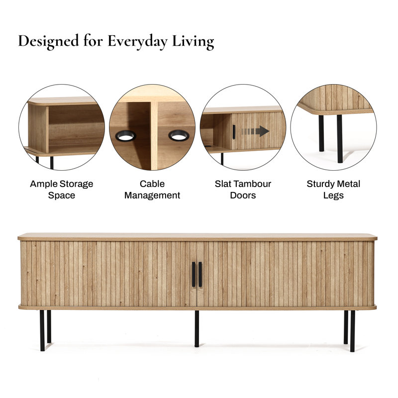 62.6'' W Modern TV Stand with Sliding Tambour Doors for TVs up to 65''