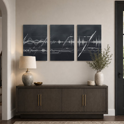 Sound Wave Art Canvas Wrapped Wall Art Oil Painting Print Set Of 3 For Living Room Bedroom Home Decor