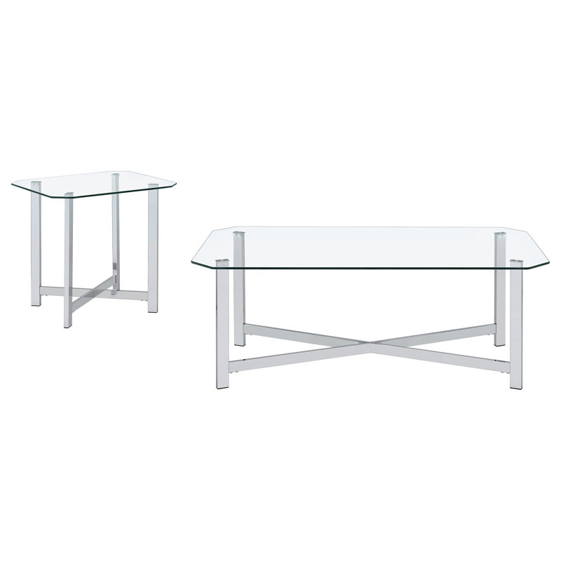 Ensemble de tables basses à plateau en verre trempé 2 pièces Vítor, 2 Pieces: Coffee Table, End Table