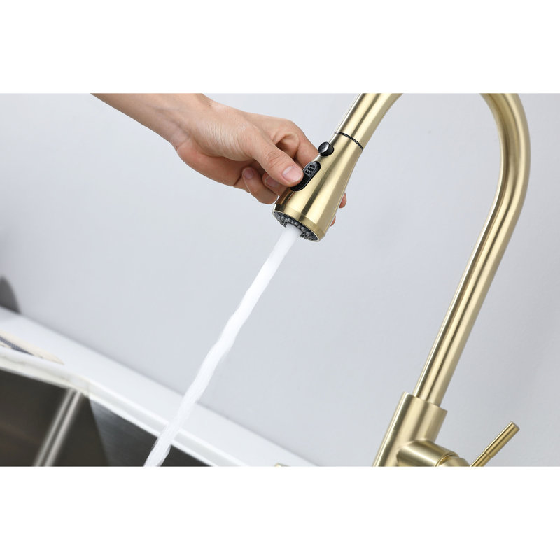 Robinet de cuisine avec douchette extractible, style or brossé, acier inoxydable, buse rotative à 360 °, capacité de résistance à la corrosion et à la rouille, matériau de fabrication en acier, trait rotatif