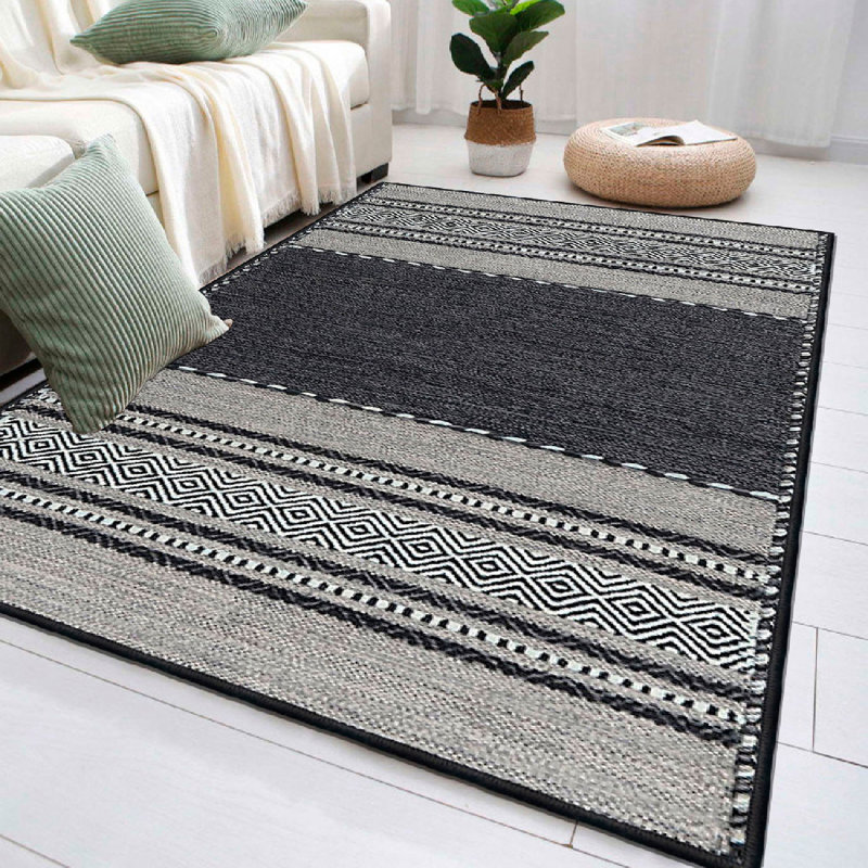 High-Quality Cotton Area Rug, 31.5 x 59.1 inches | 100% Cotton, 1200 g/m² | 0.4 in Pile Height, Non-Slip PVC Underside | Antibacterial, Machine Washable, White, Grey & Black | Perfect for Living Room & Bedroom Décor
