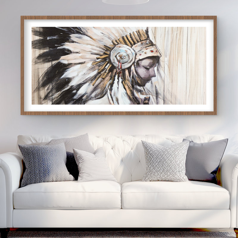 Impression de coiffe chef indien - décor spirituel encadré, Brun