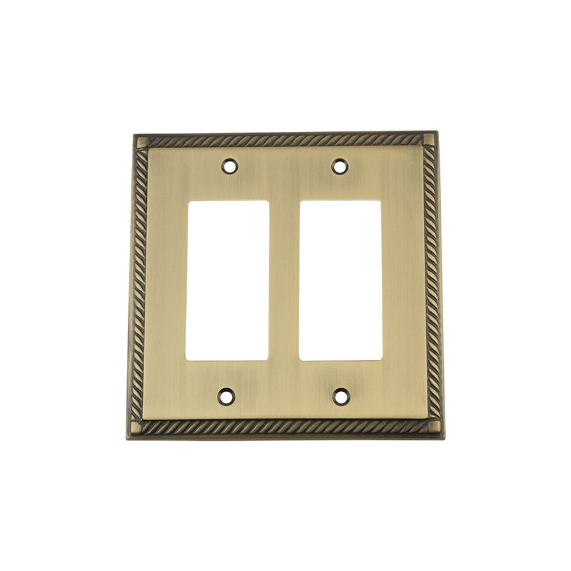 Rope 2-Gang Rocker Wall Plate, Antique Brass