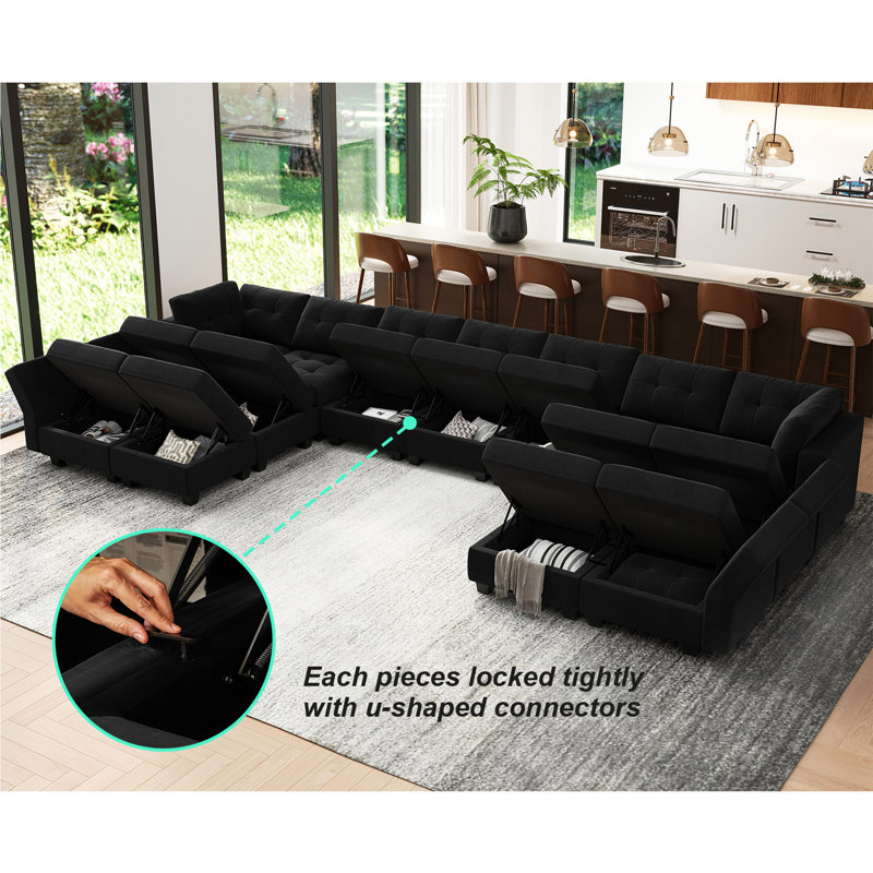Soneson 16 - Piece Upholstered Sectional, Black Velvet