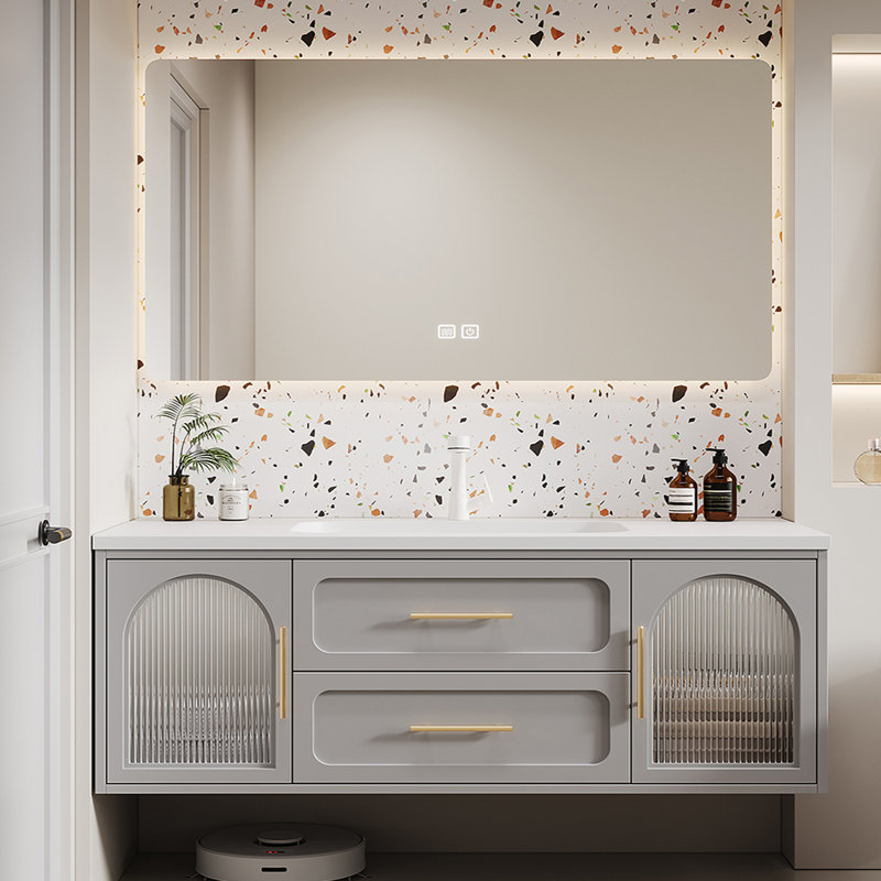 Meuble-lavabo de style crème français, Gris clair, H 19,7 po x l 63 po x P 21,7 po