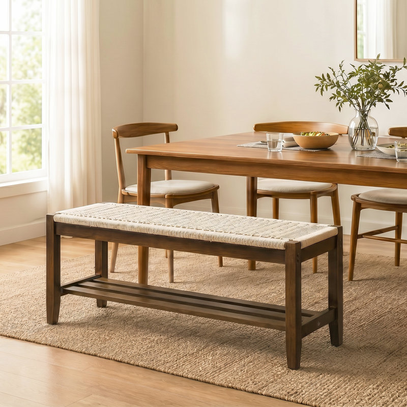 Banc à chaussures 40 po en noyer avec étagère de rangement, banc en bois massif
