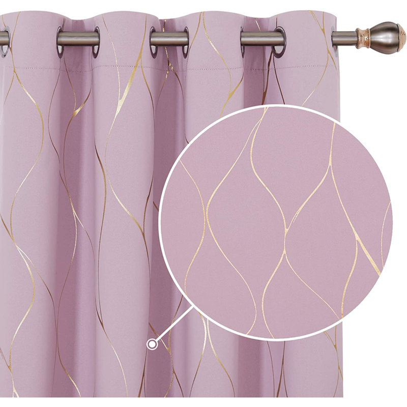 Deconovo Energy Saving Curtainsout Curtains Gold Wave Foil Printed Eyelet Curtains For Girls Bedroom Baby One Pair