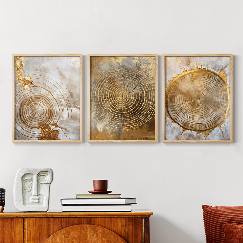 Abstract  Series  LIX  -Set Of 3 Framed Giclee Prints -Ready to Hang, Natural Framed, 10" H x 8" W