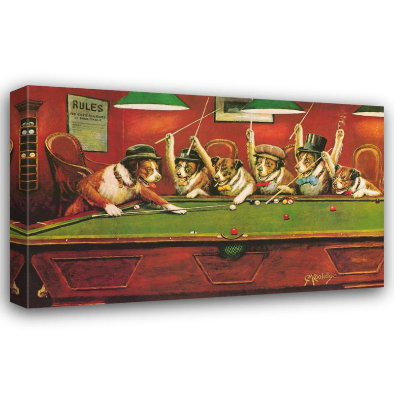 Dogs Playing Pool, 15" H x 24" W