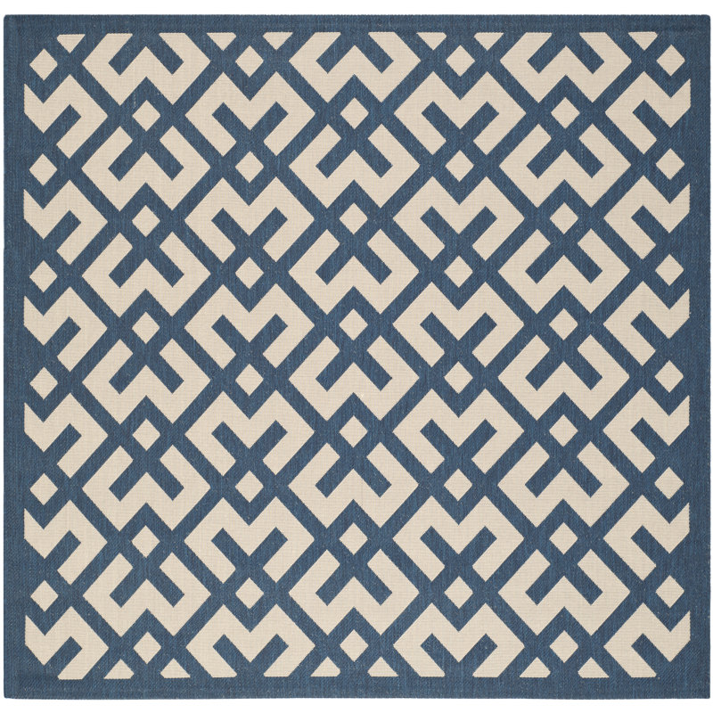 Arneshia Geometric Navy/Beige Indoor/Outdoor Area Rug, Square 6'7"