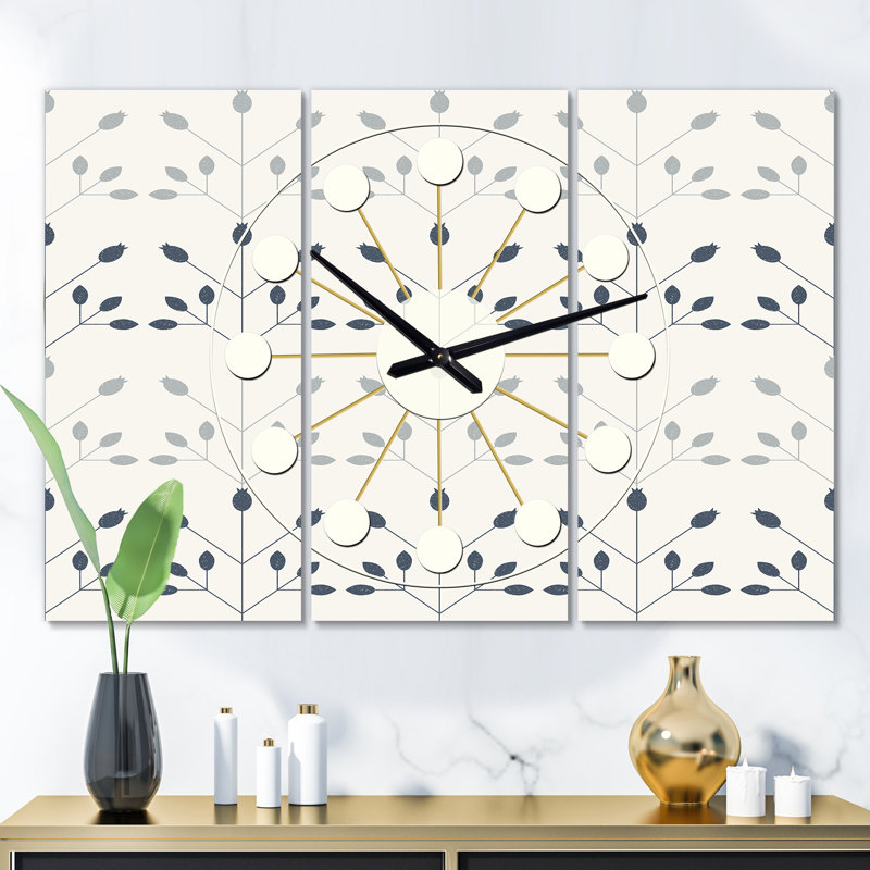 Horloge murale rétro à motif floral Mid-Century