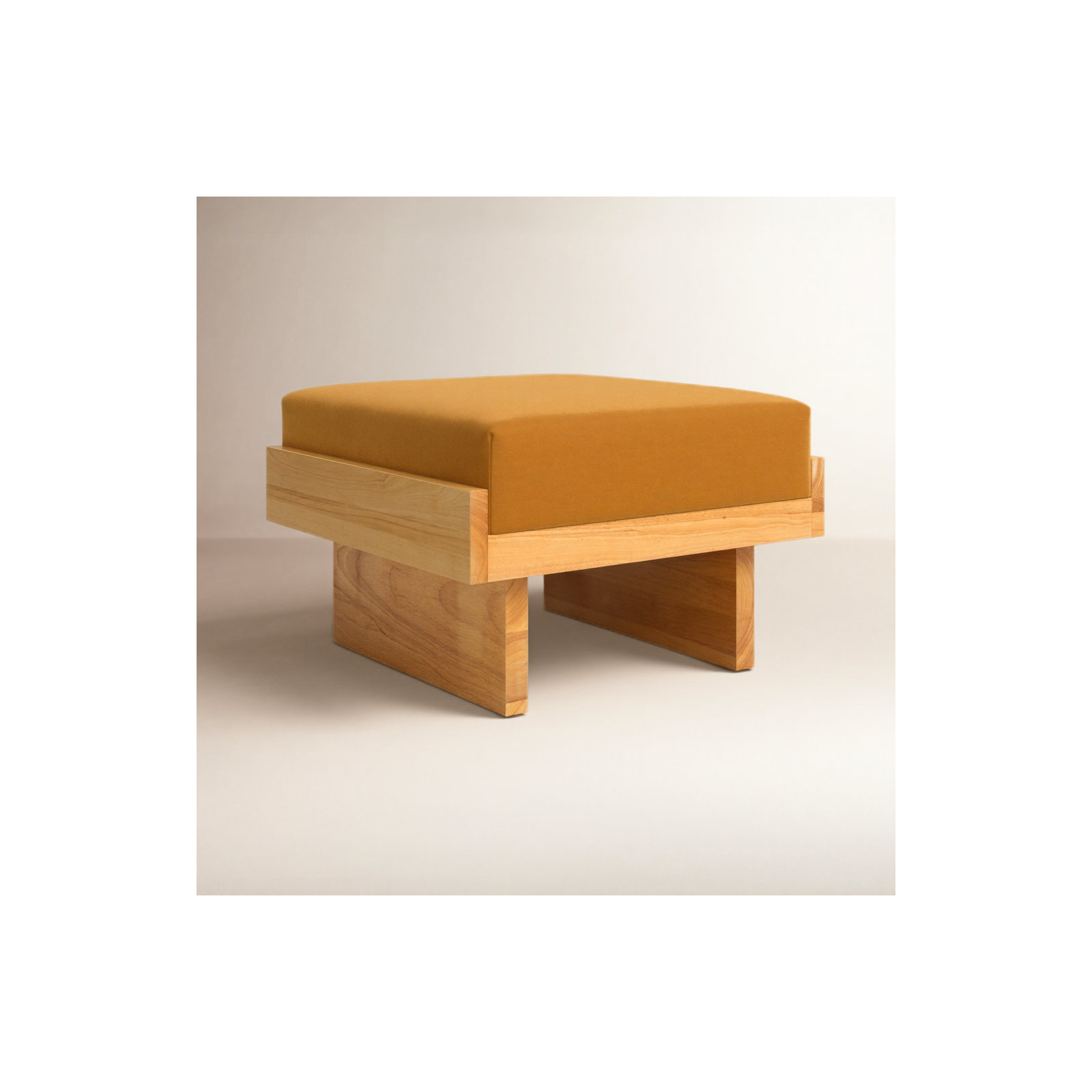 Robbie Upholstered Ottoman, Mustard Velvet