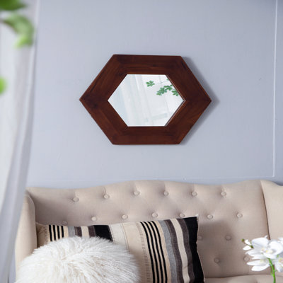 Miroir hexagonal 18,5 "x 18,5" avec cadre en bois massif, décoration murale pour le couloir de la salle de bain du salon