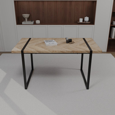 Table de cuisine en bois Made, pieds en métal noir, capacité 4, imperméable, table rectangulaire moderne avec sièges 4-6, glissade,