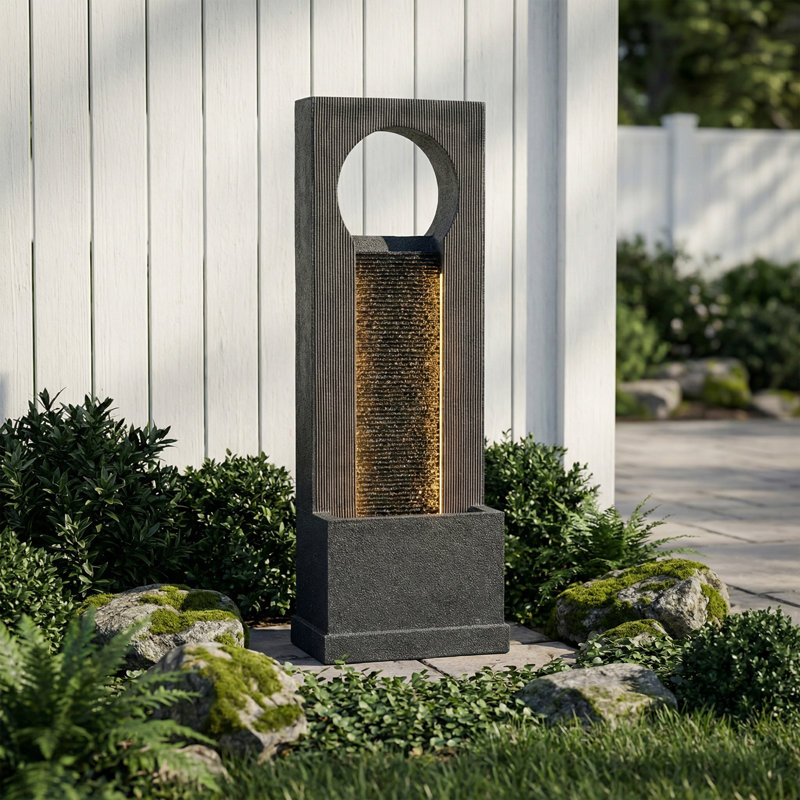 41'' Black  Modern  Wall Outdoor Fountain with LED Lights & ETL Pump