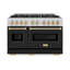 ZLINE Autograph 48" Classic Double Oven Gas Range w/ Black Doors & Bronze Accents-2135647085