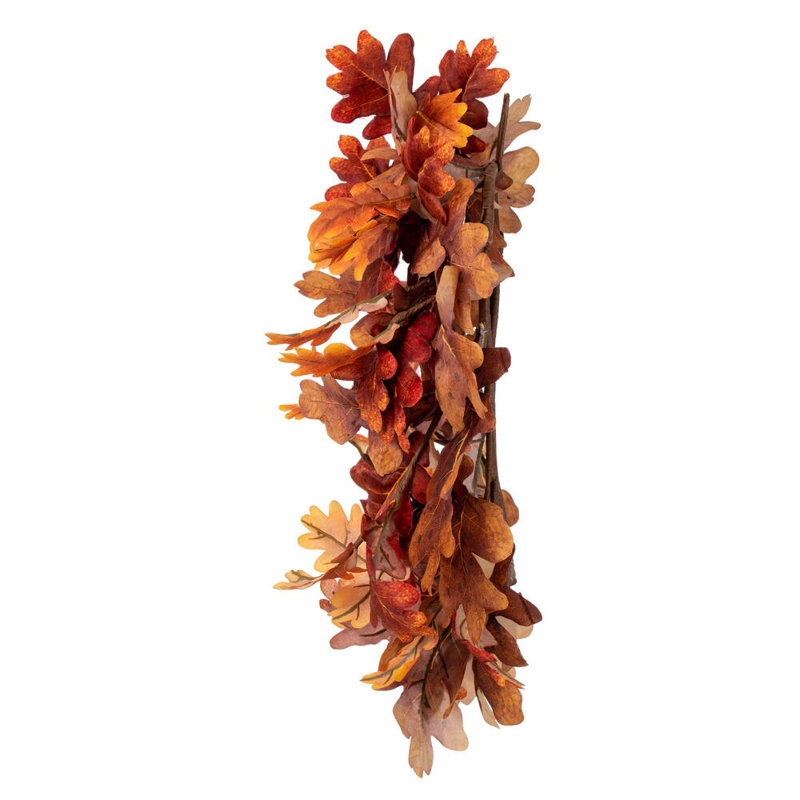 Vickerman 26" Orange Autumn Oak Leaf Wreath. It measures 26 by 14 inches.