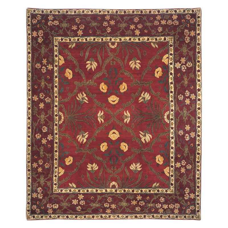 Shahjahan Wool Oriental Area Rug in Green/Red, Rectangle 6' x 9'
