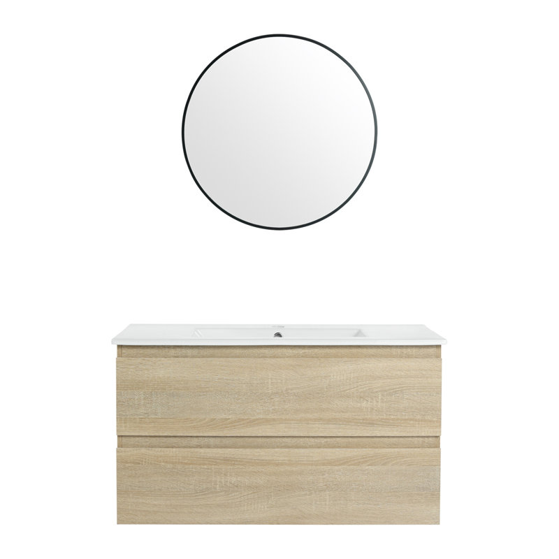 Meuble-lavabo mural de 36 pouces avec lavabo en céramique et tiroirs à fermeture en douceur, parfait pour les espaces modernes et compacts