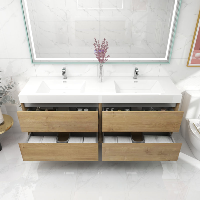 70.8'' Double Bathroom Vanity with Acrylic Top, Dark Oak