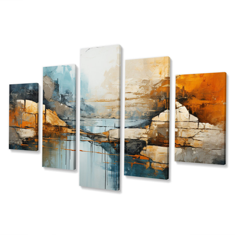  «River Flowing Waters Collage I - Reproduction d'art sur toile moderne - 5 panneaux