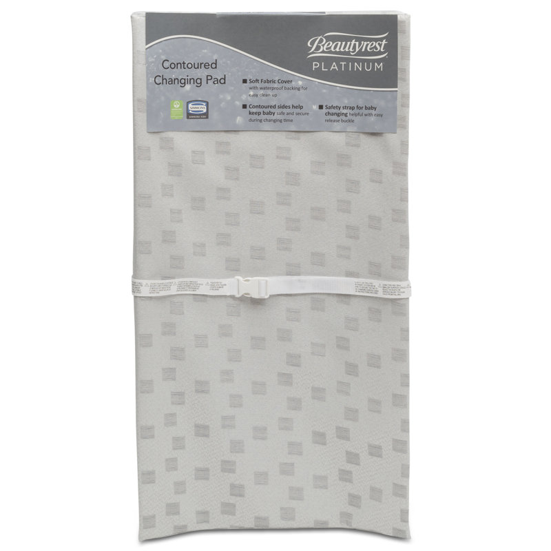 White Waterproof Contoured Baby Changing Pad with Safety Belt