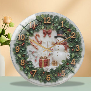 12" Round Tempered Glass Wall Clock with Silent Quartz Movement