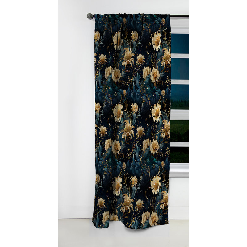 Celestial Blue Damask Mirage Em - Rideau damassé - Rideau occultant damassé - 1 panneaux, L 52 po x L 84 po
