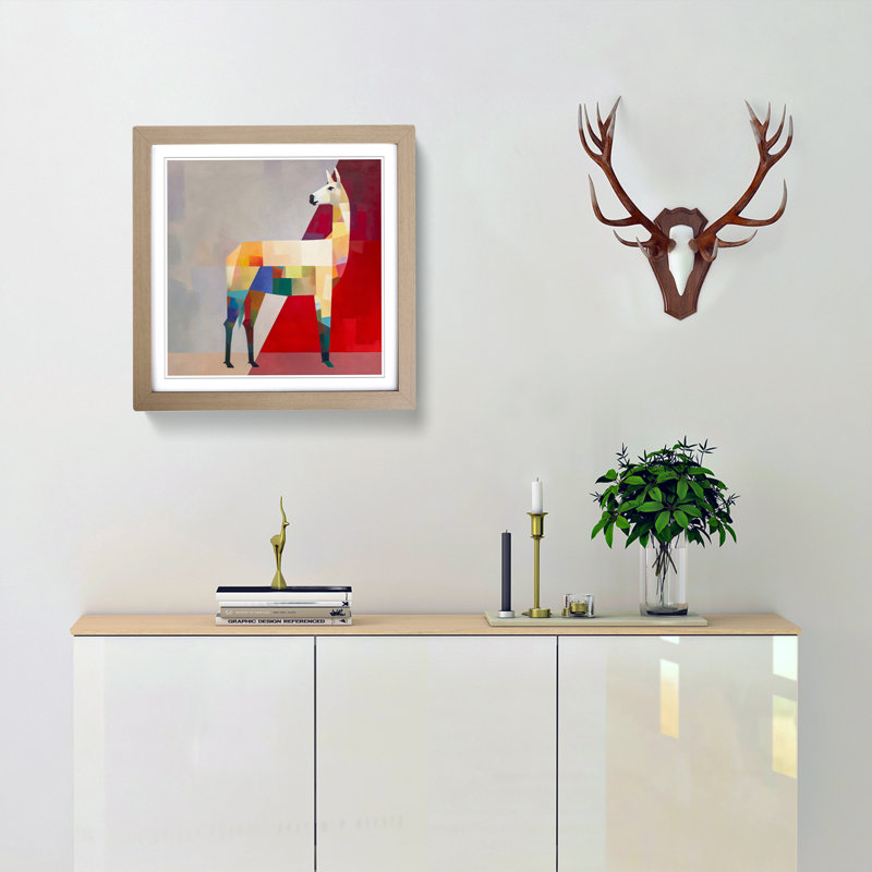 Llama Suprematism No.5 - Framed Print, Oak