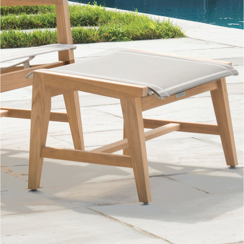 Marin Outdoor Teak Ottoman, Canvas Taupe Sunbrella® Canvas